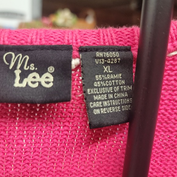 Ms Lee Hot Pink Ramie Cotton Embroidered Butterfly Floral Zip Vest Women XL - Picture 2 of 5